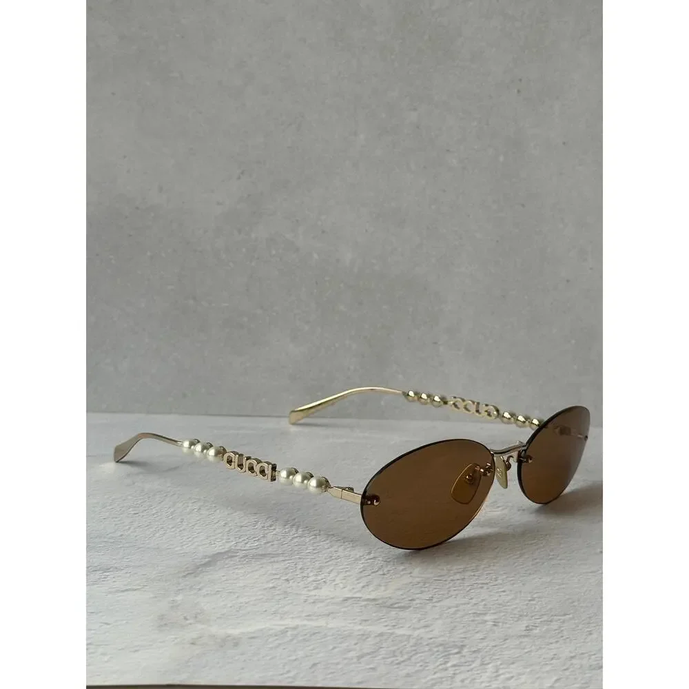 NEW Gucci GG1922S Gold Silver Oval Pearl Sunglasses
